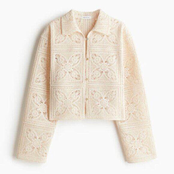 H&M Edition Ivory Cream Crochet Cropped Jacket M - Picture 3 of 4